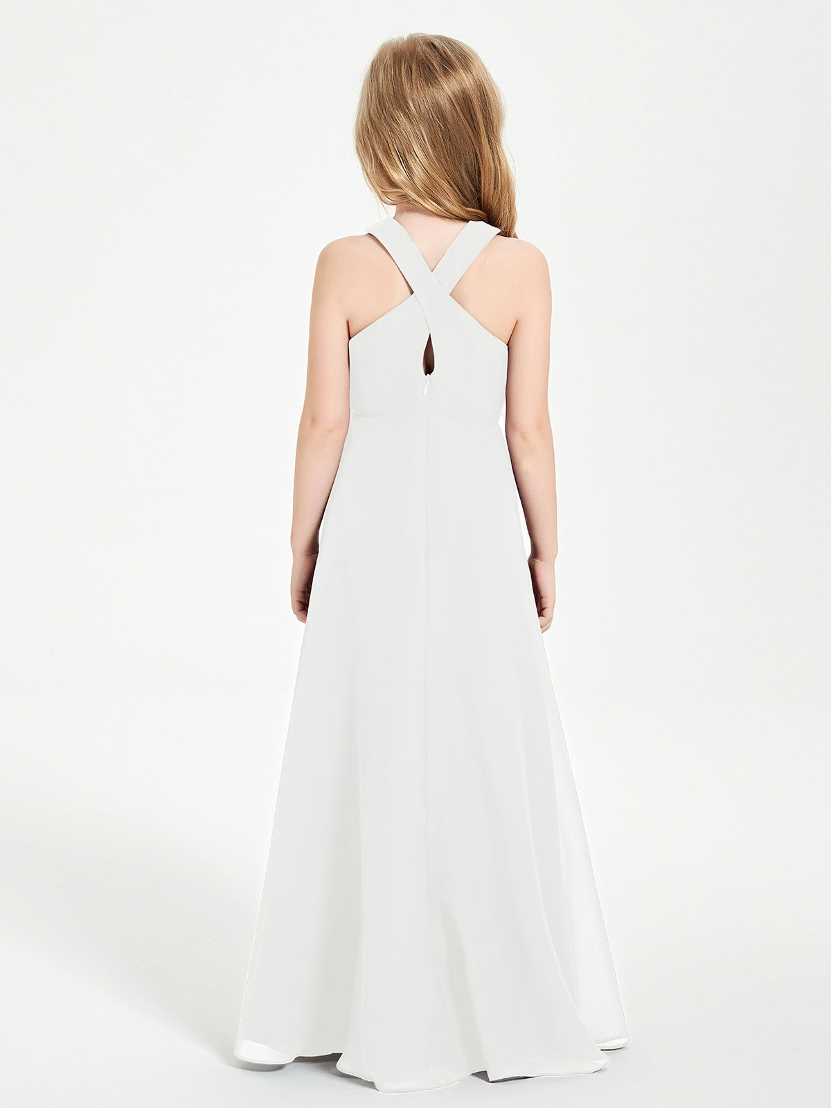 Grecian Neckline Long Dresses for Junior Bridesmaids Ivory